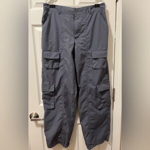 Birch and Stone Grey High-Waisted Multi-Pocket Parachute Cargo Pants - Size L